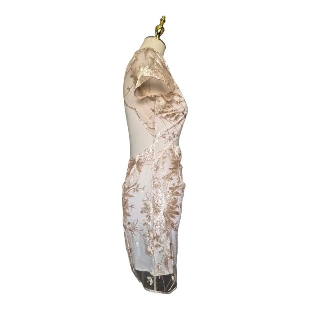 Lucy In‎ The Sky Floral Sequin Embroidered Mesh Mini Dress Open Back Cutout S